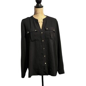 Calvin Klein Black Button-Up Blouse with Gold Buttons &  3/4 or long sleeves